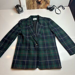 Vintage Katie Brooke Plaid Wool Blazer 8 Made USA Tartan Preppy 80s 90s